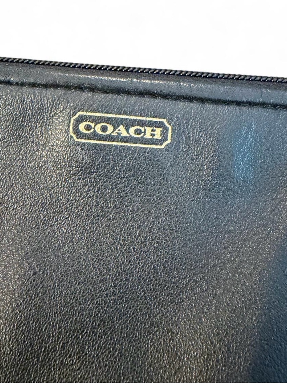 VTG Y2K Coach black leather wristlet with gold accents and embossed logo. - Picture 3 of 8